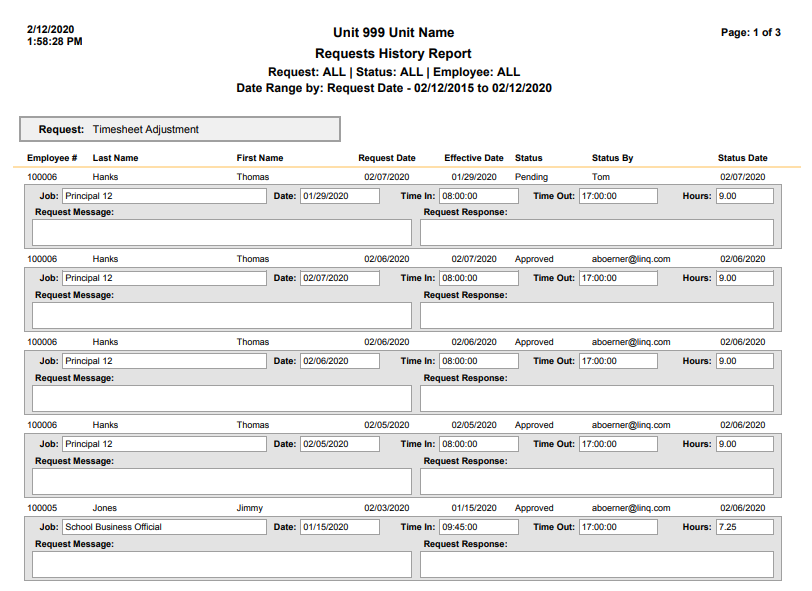 sample requests history report